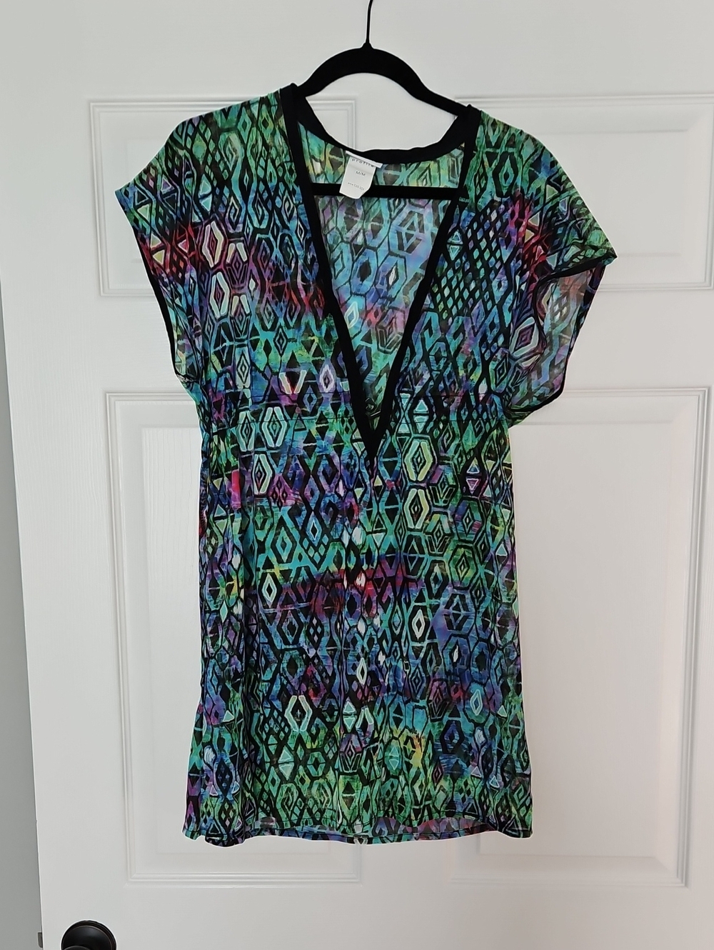 Vibrant Multicolor Geometric V-Neck Swim Coverup